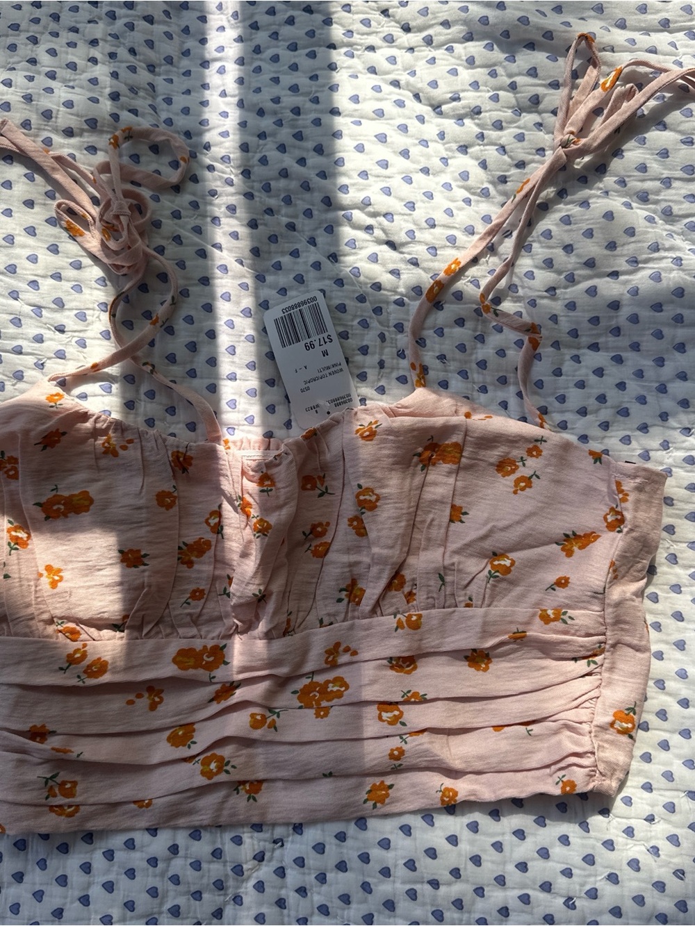 Forever 21 Blush Pink Floral Tie-Shoulder Crop Top